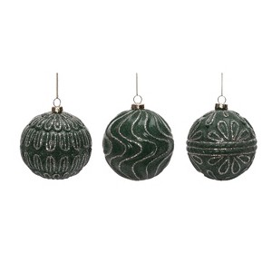Transpac Glass Rustic Matte Green Ornament Set of 3 Christmas Home Decorations - 1 of 1