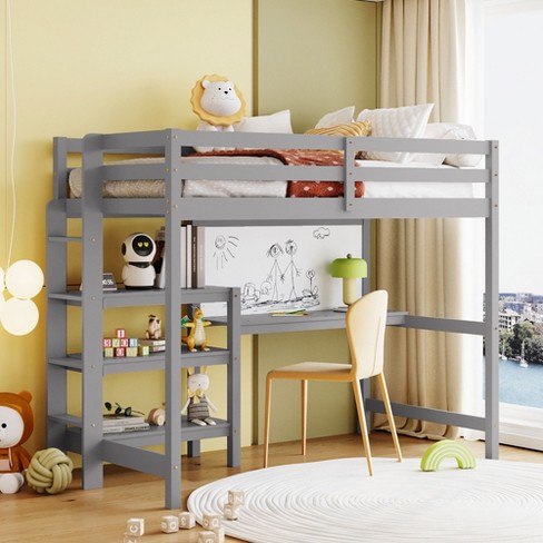 Twin Size Loft Bed with Built-in Desk, Storage Shelves and Drawers, White - ModernLuxe