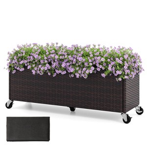 Costway 1/2 PCS Raised Garden Bed All-Weather PE Rattan Wicker Patio Planter Box with Wheels - 1 of 4