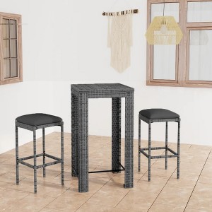 vidaXL 3 Piece Patio Bar Set with Cushions Poly Rattan Gray - 1 of 4