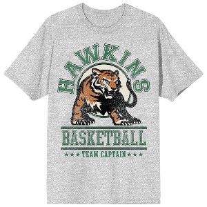 Stranger Things Hawkins Basketball Tiger Graphic Team Captain on Athletic Heather Ground Adult Crew Neck Short Sleeve T-shirt - 1 of 4