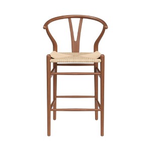HomeRoots 27" Beige and Walnut Solid Wood Counter Height Bar Chair - 1 of 4