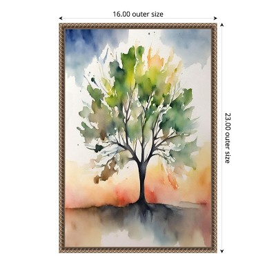 Abstract Green Tree Watercolor Canvas Art in Ornate Frame