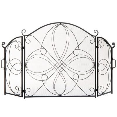 Best Choice Products 3-Panel 55x33in Wrought Iron Fireplace Safety Screen Decorative Scroll Spark Guard Cover - Black