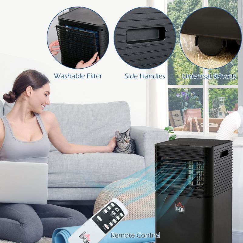 HOMCOM 10000 BTU Mobile Portable Air Conditioner for Home Office Cooling, Dehumidifier, Ventilating w/ Remote, LED Display, 24H Timer, Black, 5 of 7