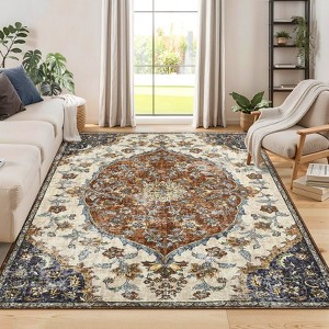 Vintage Medallion Area Rug Machine Washable Rugs - 1 of 4