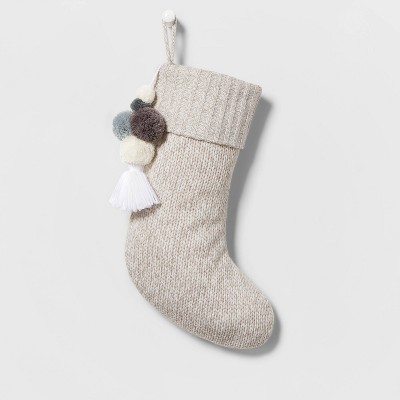 Marled Knit Christmas Stocking with Poms Gray - Wondershop™