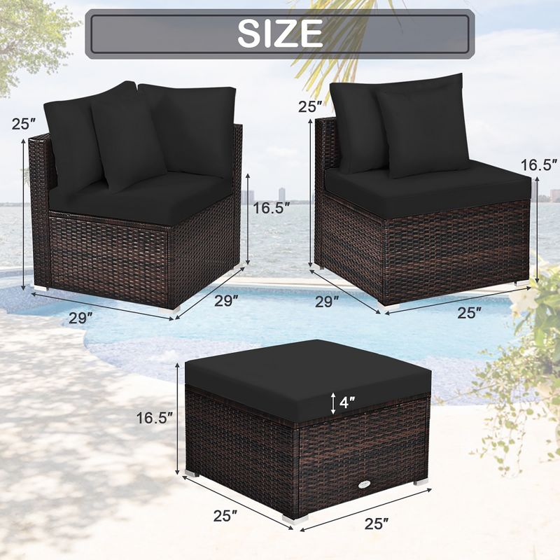 Costway 4PCS Patio Rattan Furniture Set Sofa Ottoman Cushion Garden Deck Black, 4 of 11