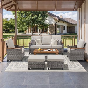 Outdoor Wicker Patio Seating Set All Weather PE Rattan Conversation Set with Cushion - 1 of 4