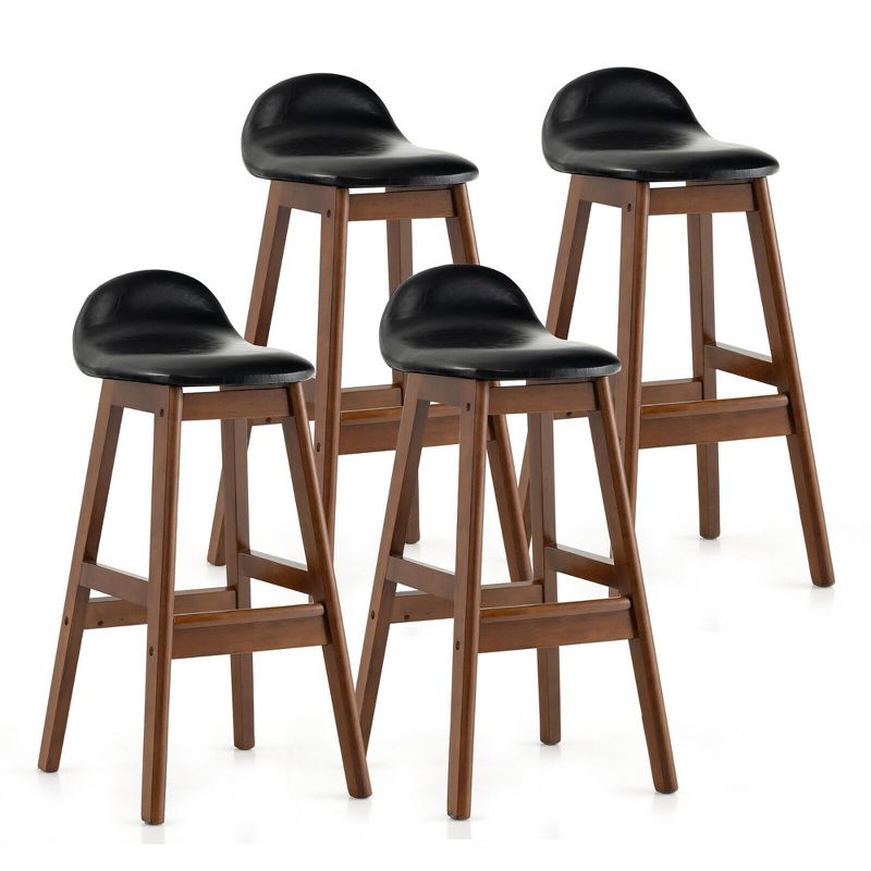 Tangkula Set of 4 Upholstered PU Leather Barstools 27.5" Wooden Dining Chairs Black & Brown, 1 of 11