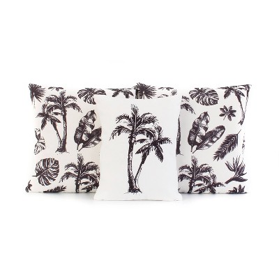 3pk Hannah & Palma Vintage Botanical Throw Pillows White/Black - Decor Therapy