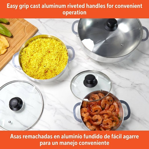 Juego de 3 Calderos Básicos IMUSA con Tapa de Vidrio: Utensilios de Aluminio, 6 Piezas, Compatibles con Eléctrica y Gas, Lavar a Mano 4