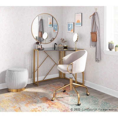 Claire Modern Swivel Task Chair in Silver Velvet with Gold Metal Base