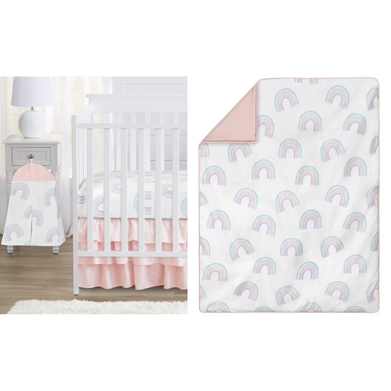 Sweet Jojo Designs Girl Baby Crib Bedding Set - Rainbow Pink and Blue 4pc, 1 of 8