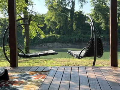 Best Choice Products Hanging Curved Chaise Lounge Chair Swing for Backyard, Patio w/ Pillow, Shade, Stand - Peacock Blue