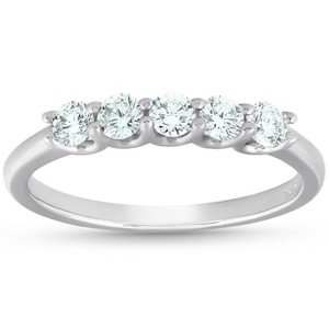 Pompeii3 1/2 Ct Five Stone U Prong EX3 Lab Created Diamond Wedding Ring 14k White Gold - 1 of 4