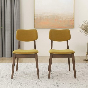 Set of 2 Dark-Yellow Velvet Dining Chairs – Solid Wood Legs, Padded Seat & Back, Armless Side Chairs for Kitchen, Dining or Living Room - 1 of 4