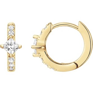 14K Gold Plated Huggie Earrings | 925 Sterling Silver with Cubic Zirconia, U-Shaped Snake Design - 1 of 4