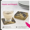 Pimpernel Chelsea Collection Sara Miller Coasters, Set of 6 – 4" Square Drink Mats, Dark Grey with Gold Etched Leaf Design, Durable Cork-Backed Board - 3 of 4