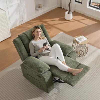 360° Swivel Rock Recliner Chairs Single Sofa with Vibration Massage and Heating for Living Room/Bedroom,Blue/Green/Gray