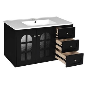 ORRD 36" Floating Bathroom Vanity with Ceramic Sink, Wall-Mounted Cabinet with 3 Soft-Close Drawers, Black - 1 of 4