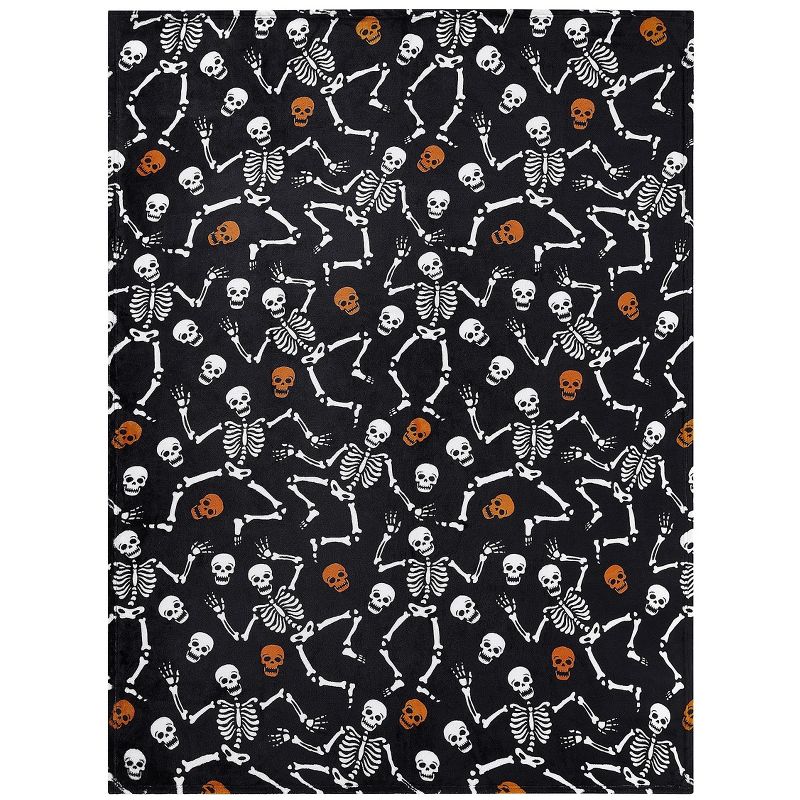 Kate Aurora Ultra Soft & Plush Oversized Orange & Black Halloween Spooky Skeletons Accent Throw Blanket - 50 In. W X 70 In. L, 2 of 4