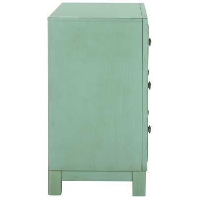 Transitional Turquoise Solid Rubberwood 3-Drawer Chest