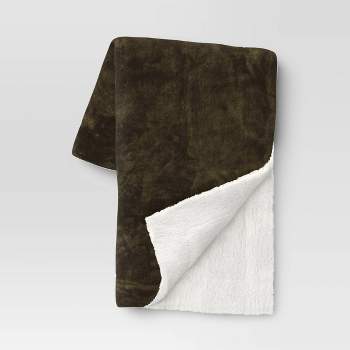 Solid Printed Plush with Shearling Reverse Throw Blanket - Threshold™