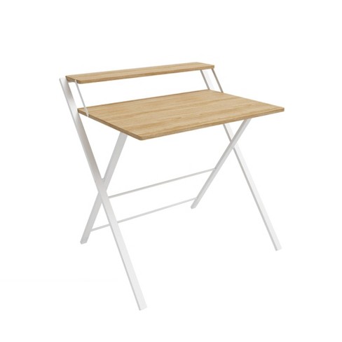 Core Folding 2 Tier Desk Natural White, Fold Up Office Desk And Chair