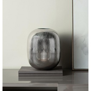 10.5x10.5x13" Aluminum Vase, Silver Streaks - 1 of 4