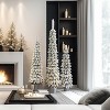 LuxenHome 3-Piece Snow-Flocked Slim Artificial Tree Set with Battery Operated Lights Green - 3 of 4
