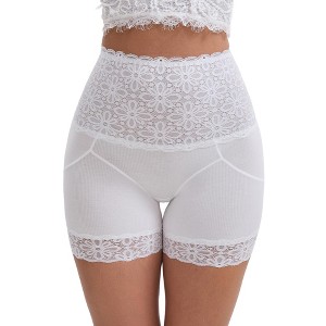INSPIRE CHIC Women's Wide Lace Trim High-Waisted Tummy Control Butt-Lifting Breathable Shaping Panties - 1 of 4