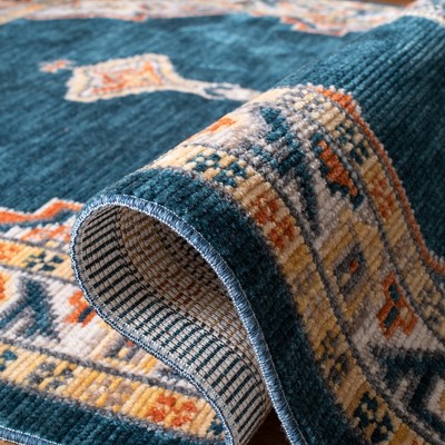 Blue Medallion Cotton Chenille Rectangular Area Rug