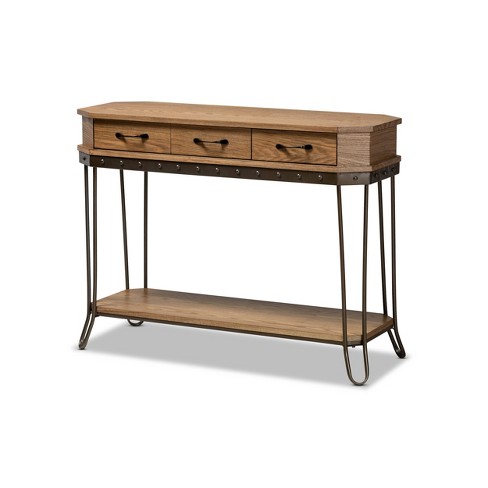 3 Drawer Kellyn Vintage Rustic, Industrial Console Table With Drawers Uk