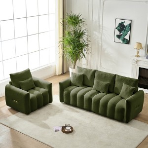 2-piece Teddy Fabric Modern Oversized Sofa Set with Pillows, Cushions, and Solid Wood Frame - 1 of 4