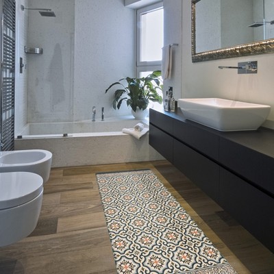 Blue Rectangular Anti-Fatigue Kitchen Mat with Pattern