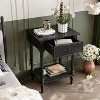 Famapy Chic White/Black Nightstand with Drawer & Lower Shelf,Side Table: Elegant Storage for Bedroom,Nightstand with Drawer - 3 of 4