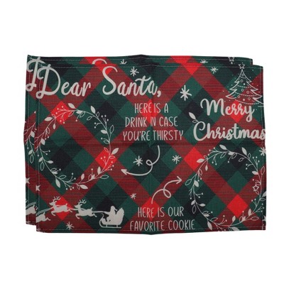 Unique Bargains Christmas Place Mats Diamond-Pattern Wreath Reindeer Sleigh Linen Red Green White 13"x17.7" 2 Pcs