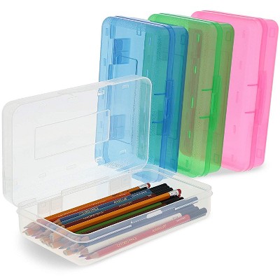 4-Pack Clear Pencil Case in Assorted Colors, for Kids, School, Stationery Organizer, Snap-Close