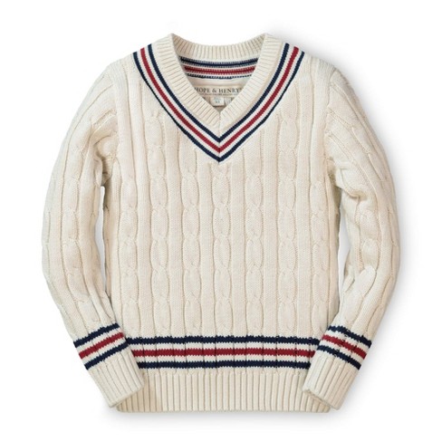 Hope & Henry Boys' V-Neck Cricket Sweater (Antique White, 6-12 Months)