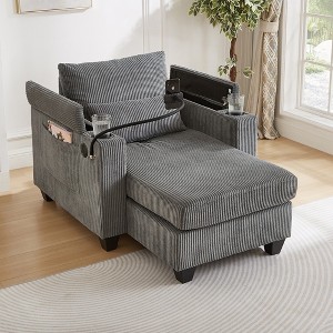 ModernLuxe Convertible Corduroy Loveseat Sofa Bed, Chaise Lounge with USB Ports, 2 Cup Holders, Storage Box & Phone Holder - 2/1 Seat Options - 1 of 4