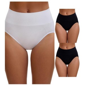 INSPIRE CHIC Women's High Waist Tummy Slimming Elastic Briefs Breathable Butt Lifter Underwear 3 Packs - 1 of 4