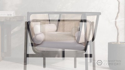 Versailles Barrel Accent Chair in Black & Cream with Rattan Back
