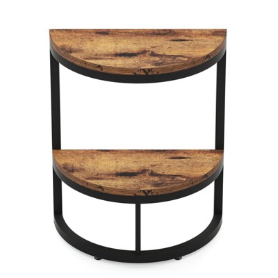 SEVOBAL End Tables Two Tier Half Moon Accent Table with Rustic Wood and Open Shelf for Living Room Bedroom , Rustic Brown, 12.01"*26.97"*4.53"