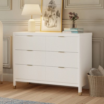 Warm White 6-Drawer Dresser with Gold Accents