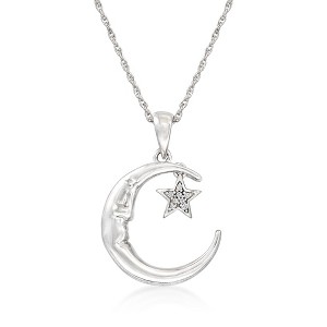 Ross-Simons Diamond-Accented "Love You To The Moon and Back" Moon and Star Pendant Necklace in Sterling Silver - 1 of 4
