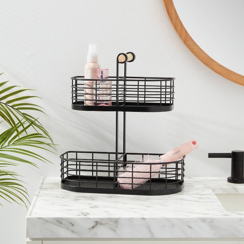 2 Tier Divided Wire Basket with Wood Handle Black - Brightroom&#8482;, 3 of 5
