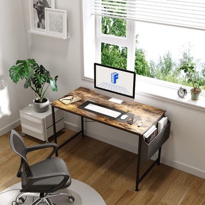 40-55 inch Computer Desk Home Office Desk Workstation Brown, Modern Simple Style Desk for Home Office, Study Student Writing Desk-The Pop Home