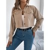 Womens Corduroy Shirt Jacket Long Sleeve Lapel Button Pocket Cropped Jacket - 2 of 3