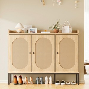 Rattan Shoe Cabinet with 3 Doors, 8-Tier Freestanding Shoe Organizer with Adjustable Shelves, Large Storage Space for Entryway, Hallway, Living Room - 1 of 4